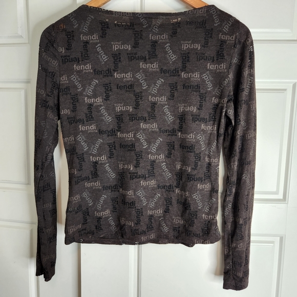 FENDI Vtg Y2K 2001 Brown tissue SHEER LOGO top blouse see through size XS SMALL - Picture 7 of 8